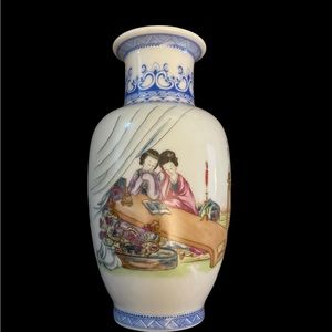 Vintage Chinese, 8.5” Calligraphy Vase “Ladies Girls” Blue Mark
